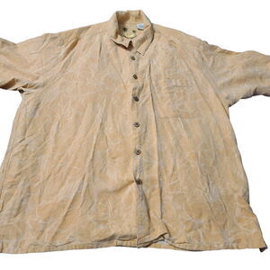 Banana Cabana Mens Button Up Shirt Cantaloupe Size XL 100% Silk Short Sleeve